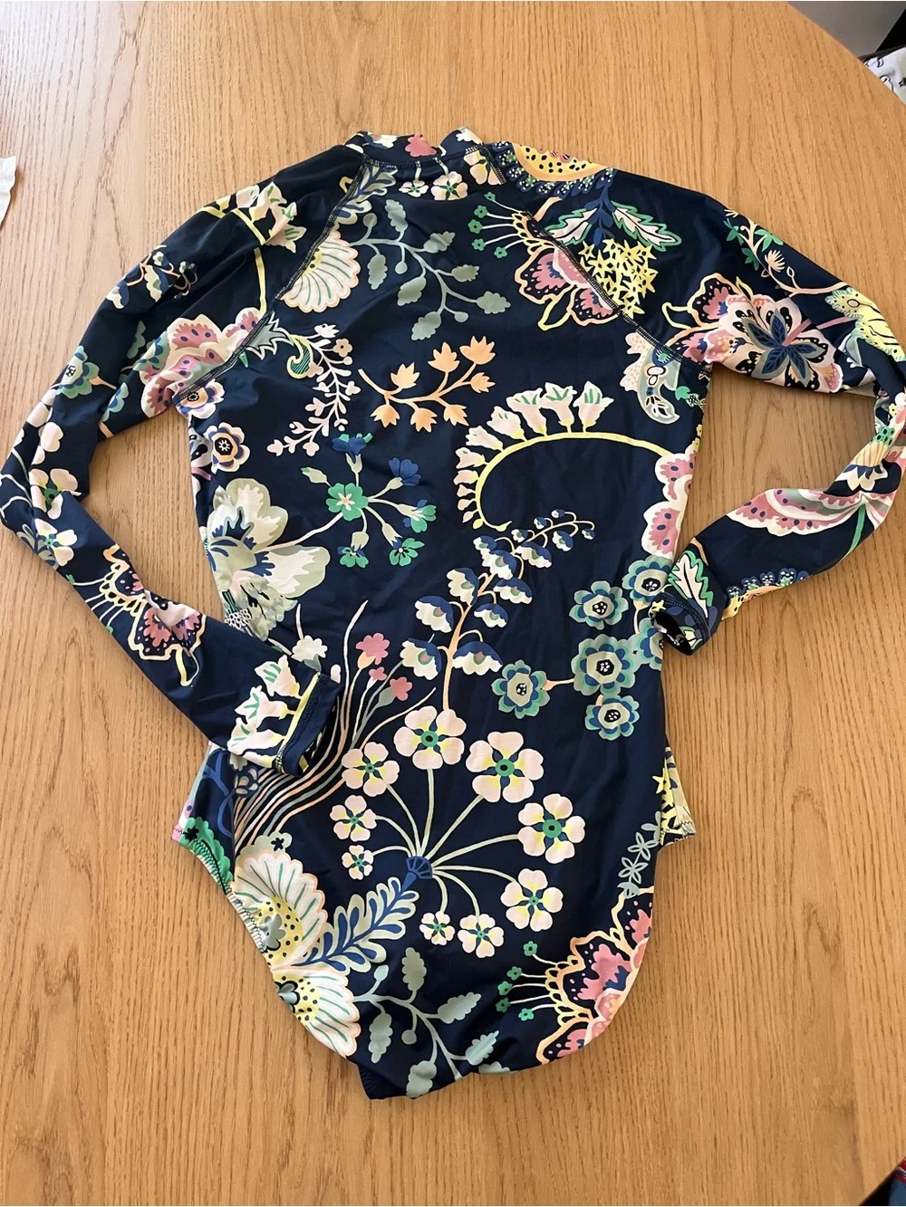 J. Crew Navy Floral Long-Sleeve Zip One-Piece Swimsuit
